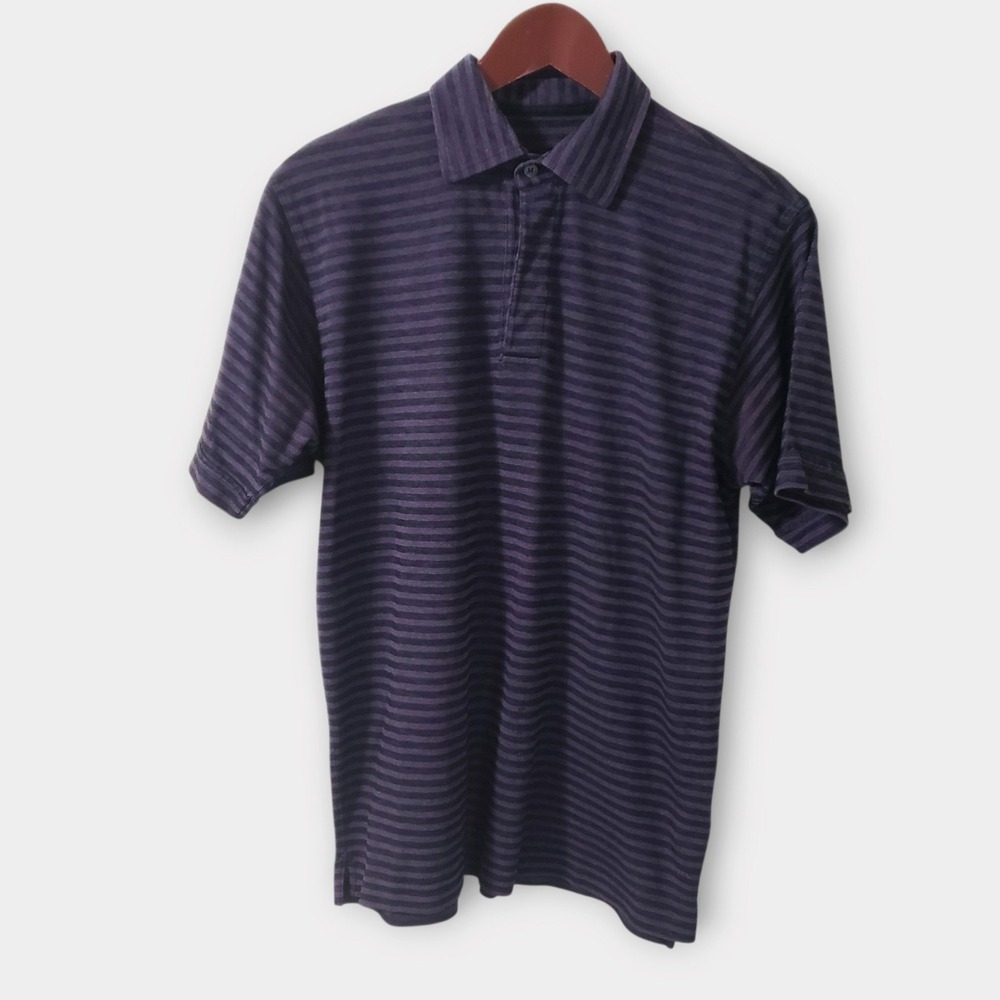 Ermenegildo Zegna Mens Purple Striped Short Sleeve Polo Shirt Size Medium